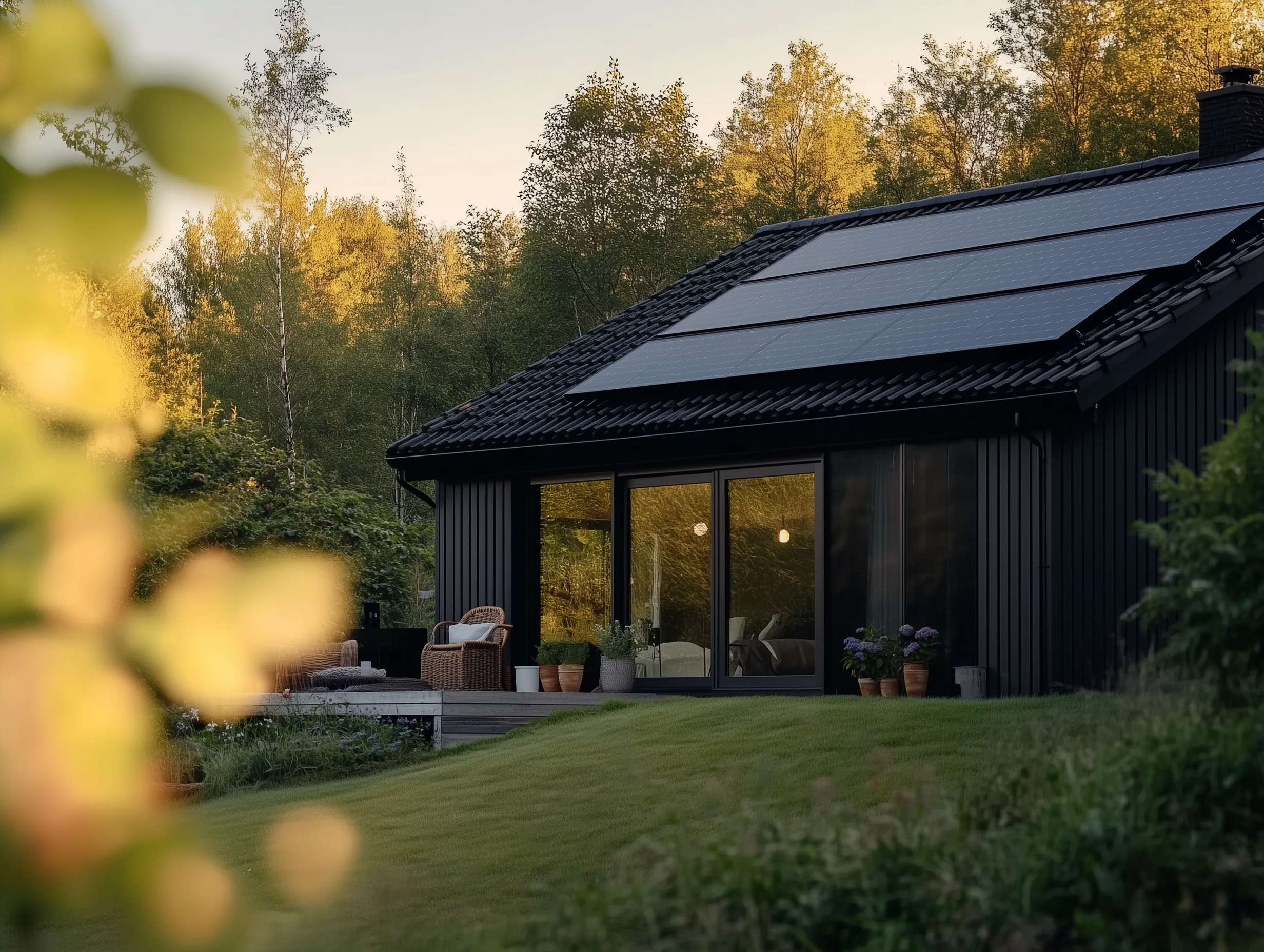Solcellsinstallation på ett modernt hus